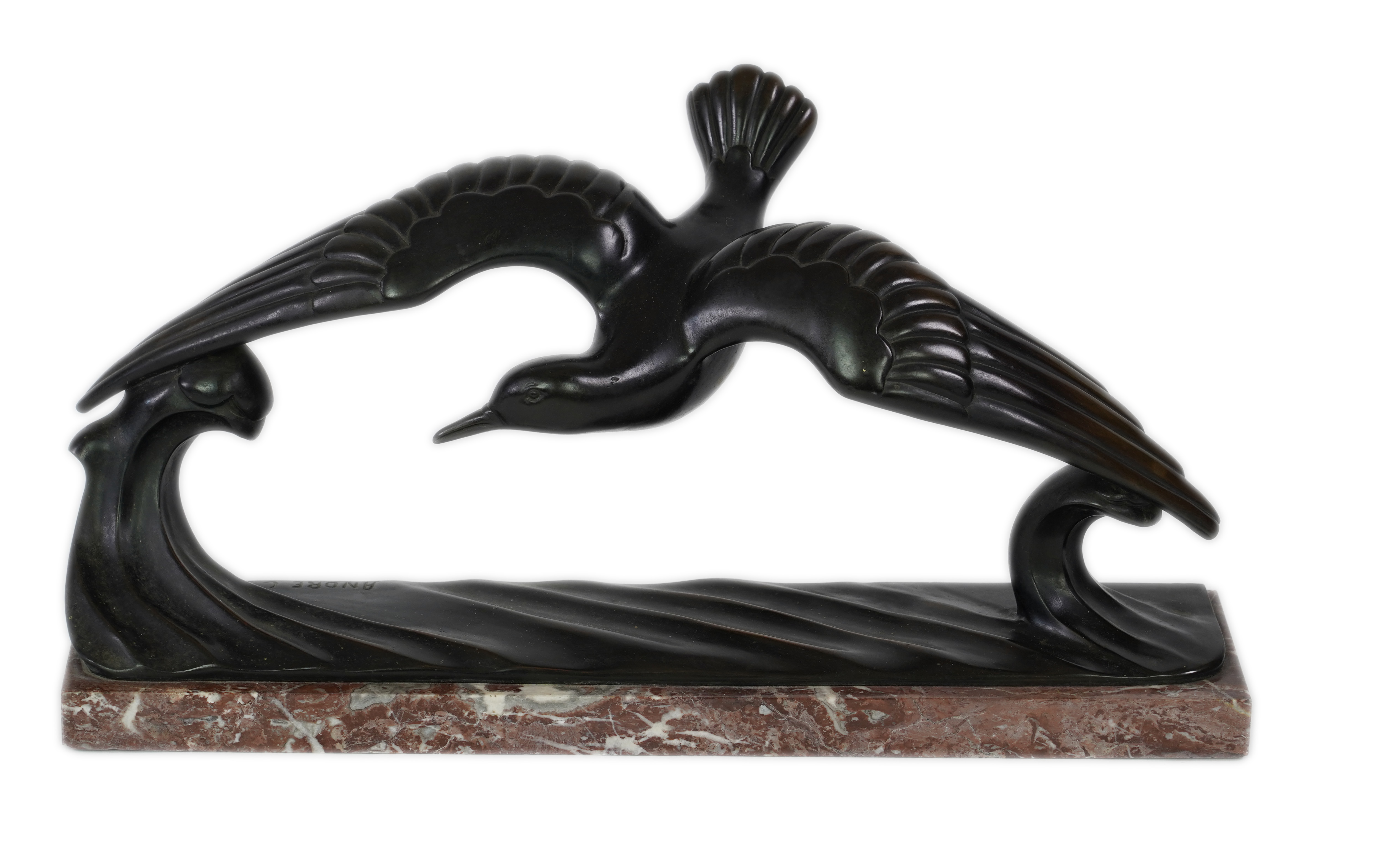 An Art Deco bronze figure of a tern, signed Andre
